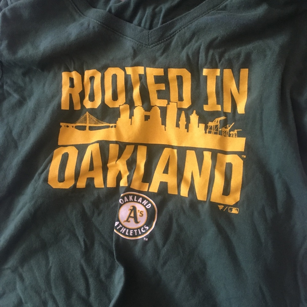 Rooted in Oakland A’s v-neck t-shirt